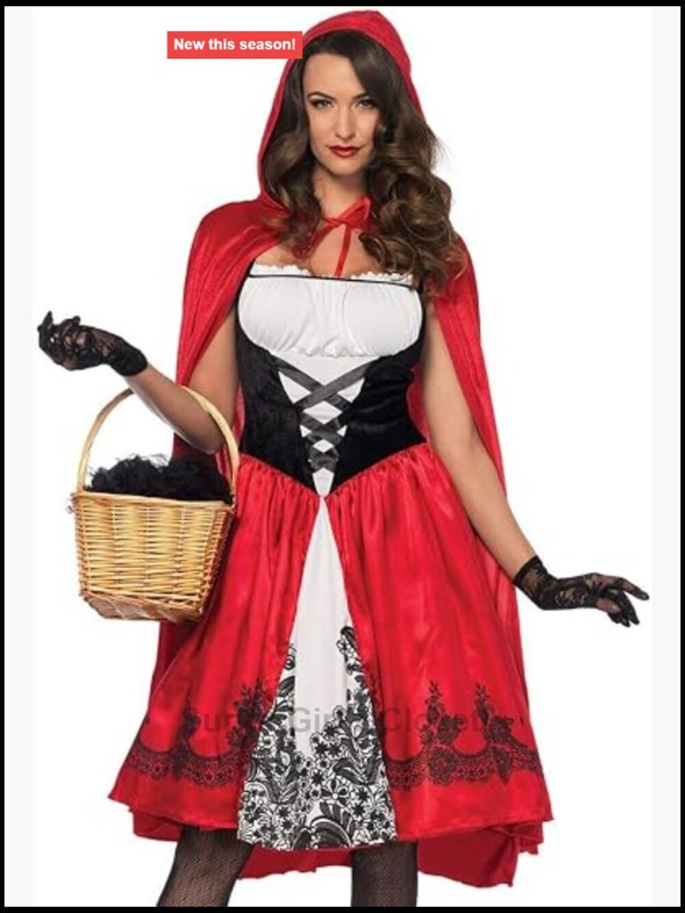 2 Piece Red Riding Hood Costume Dress Velvet Hooded Cape Adult Halloween
